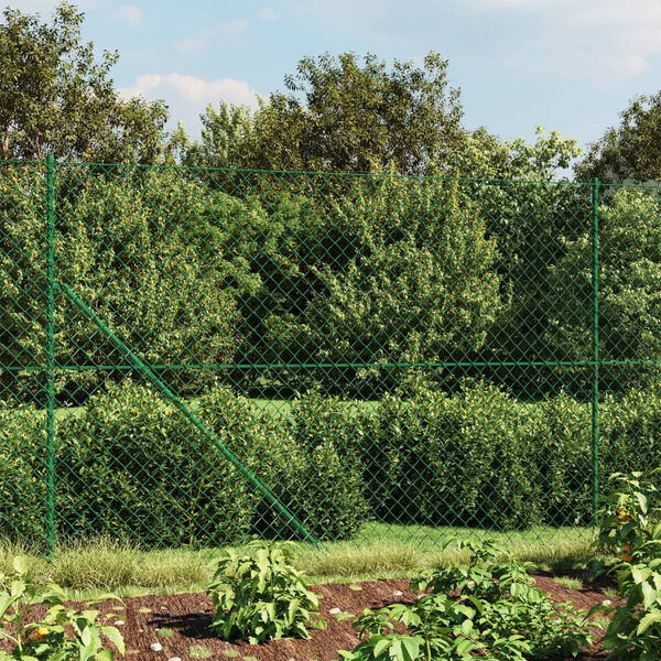 vidaXL Chain Link Fence with Spike Anchors Green 5.9x32.8'
