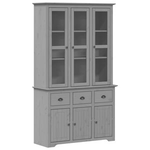 vidaXL Highboard Grey Solid pine wood, engineered wood, metal, glass Large