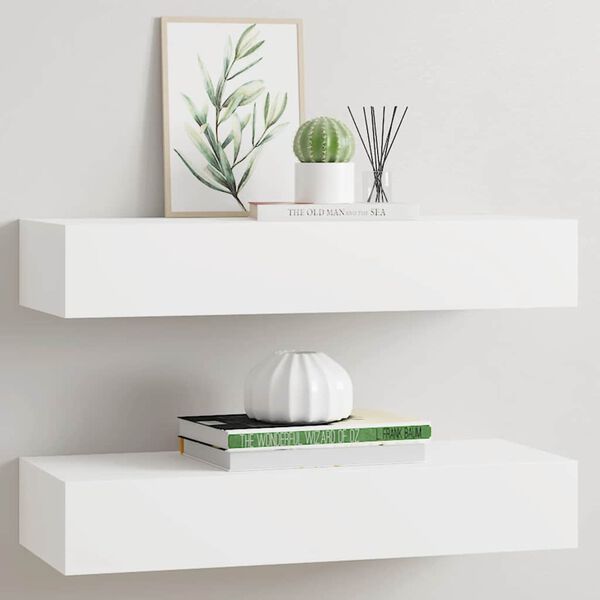 vidaXL Wall-mounted Drawer Shelves 2 pcs White 60x23,5x3.9 " MDF