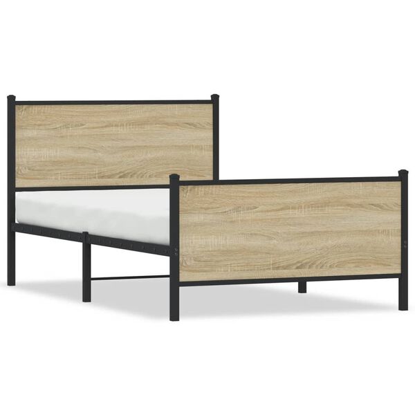 vidaXL Bed Frame Sonoma oak Steel and engineered wood Twin Extra Long