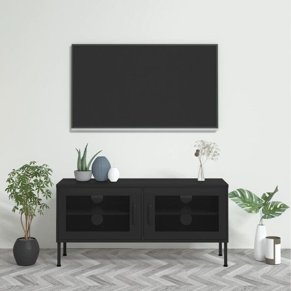 vidaXL TV Cabinet Black Steel 41.3 x 13.8 x 19.7 in Levelers