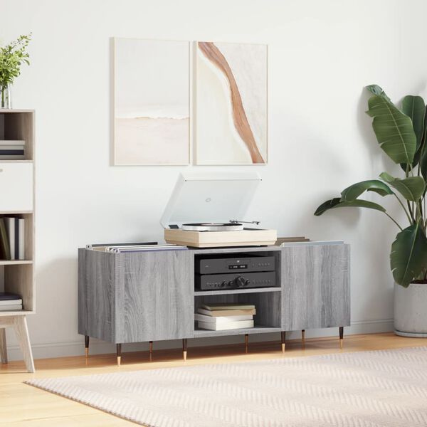 vidaXL Record Cabinet Grey Sonoma Engineered wood, Iron Medium