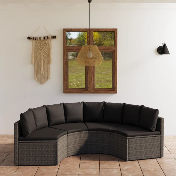 vidaXL 4 Piece Patio Sofa Set with Cushions Poly Rattan Gray