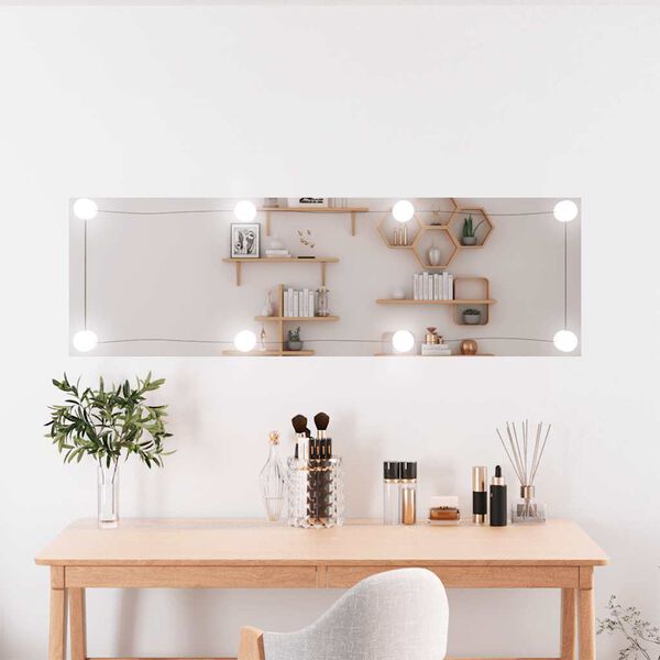 vidaXL Wall Mirror With Led Light Transparent Glass 11.8x39.4 in