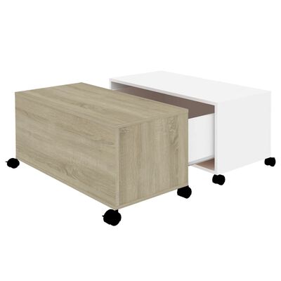 vidaXL Coffee Table White and Sonoma Oak 29.5"x29.5"x15" Engineered Wood