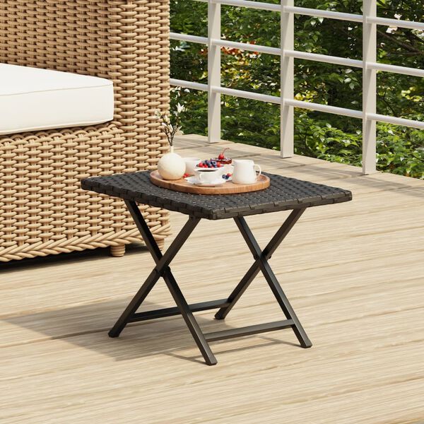 vidaXL Folding Table Black PE rattan, powder-coated steel Compact