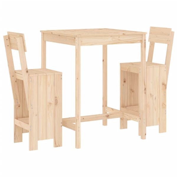 vidaXL Garden Bar Set Natural wood Solid pine wood Compact Footrest