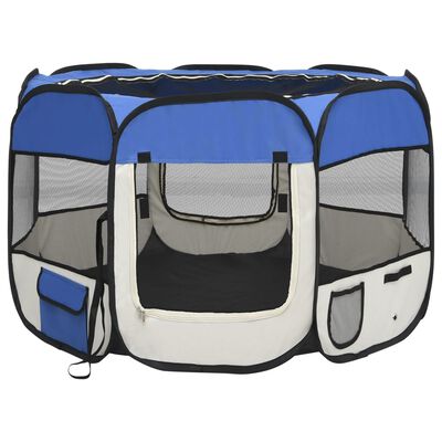 vidaXL Foldable Dog Playpen with Carrying Bag Blue 35.4"x35.4"x22.8"