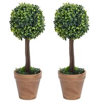 vidaXL Artificial Boxwood Plants 2 pcs with Pots Ball Shaped Green 13"