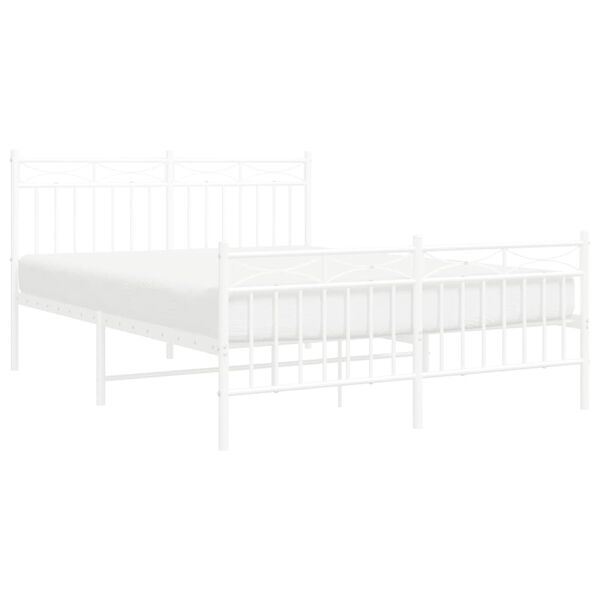 vidaXL Bed Frame White Powder-Coated Steel 55.1 x 74.8 in Bed Frame