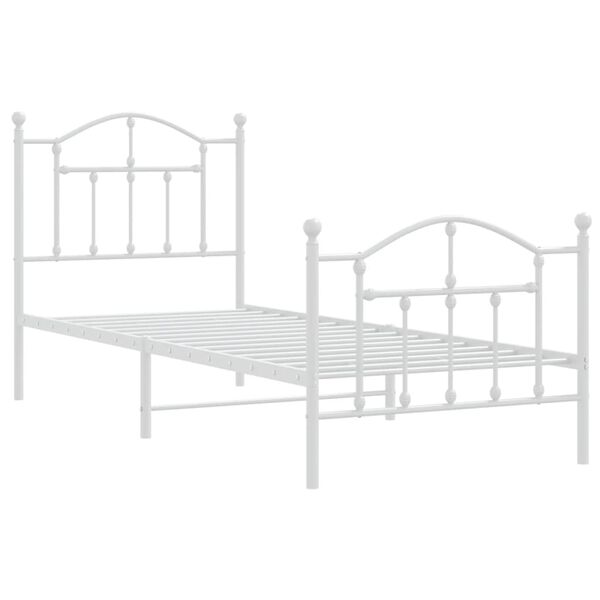vidaXL Bed Frame White Powder-Coated Steel Single Bed Frame