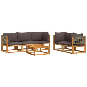 vidaXL Garden Sofa Set Grey Solid acacia wood, PE rattan, Polyester fabric