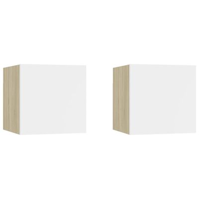 vidaXL Wall Mounted TV Cabinets 2 pcs White and Sonoma Oak 12"x11.8"x11.8"