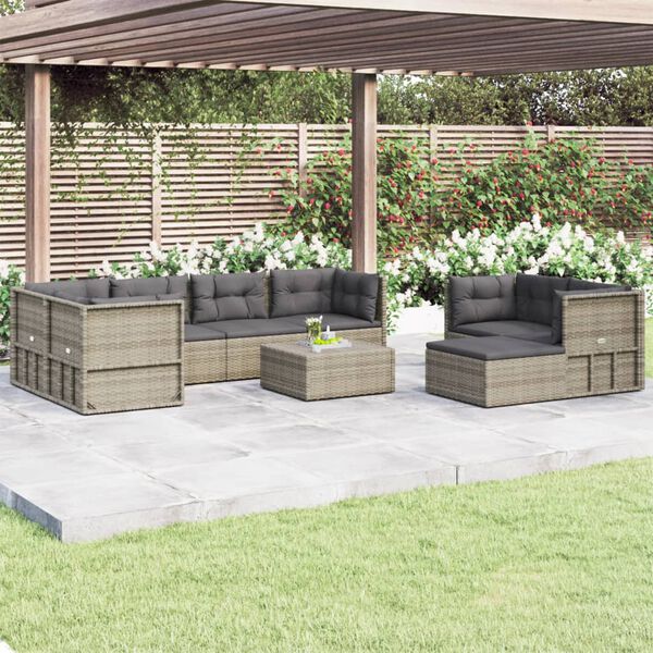 vidaXL Garden Lounge Set Gray PE rattan, powder-coated steel Modular