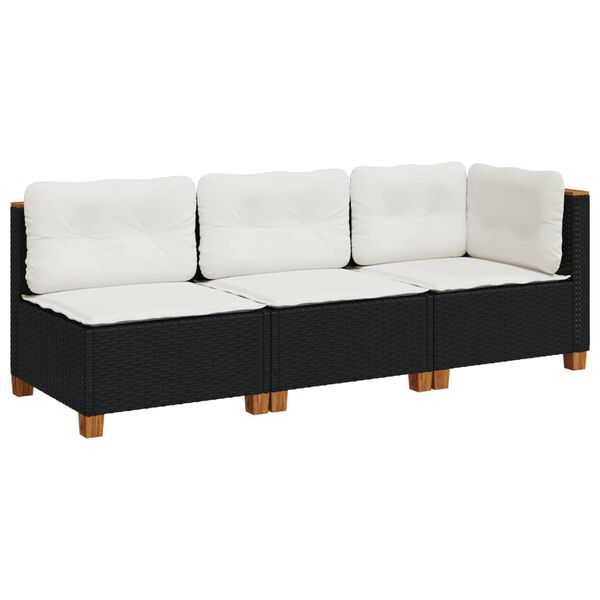 vidaXL Garden Sofa Set of 3 Black PE rattan Large Modular