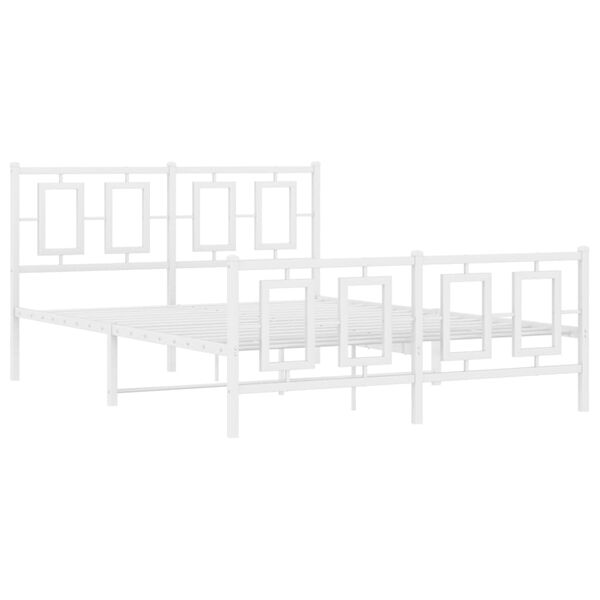 vidaXL Bed Frame White Steel Double Bed Frame Rectangular Modern