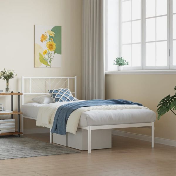 vidaXL Metal Bed Frame White Powder-Coated Steel