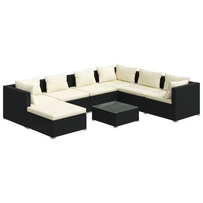 vidaXL 8 Piece Patio Lounge Set with Cushions Poly Rattan Black