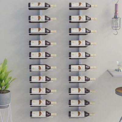 vidaXL Wall-mounted Wine Rack for 10 Bottles 2 pcs White Metal