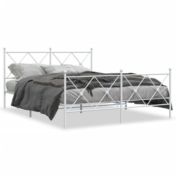 vidaXL Bed Frame White Steel 63 x 79 in Bed Frame Rectangular