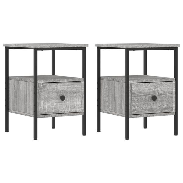 vidaXL Bedside Cabinet Set of 2 Grey Sonoma Engineered wood, iron Medium