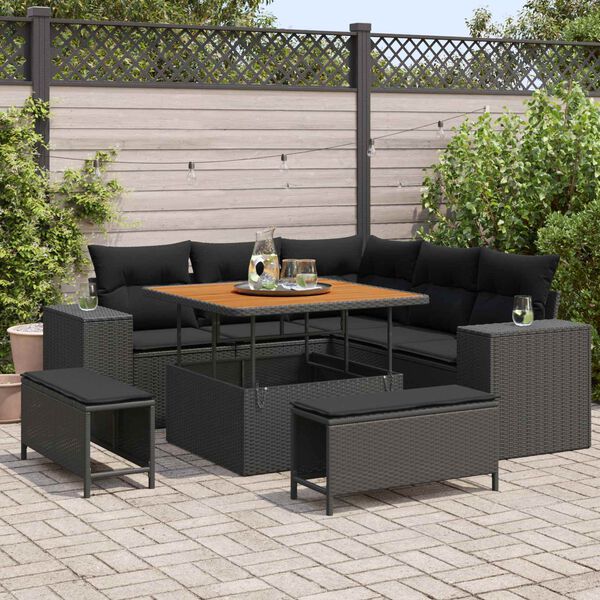 vidaXL Garden Sofa Set with Cushion with Storage 8 pcs Black