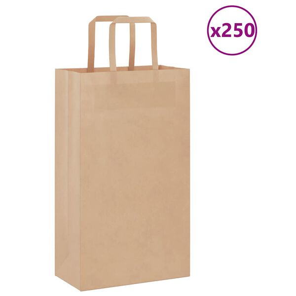 vidaXL Paper Bags 250 pcs with Handles Brown 21x11x36 cm