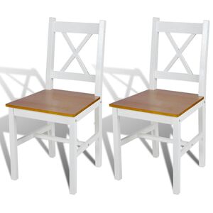 vidaXL Dining Chair Set of 2 White and Natural Wood Pine wood Standard