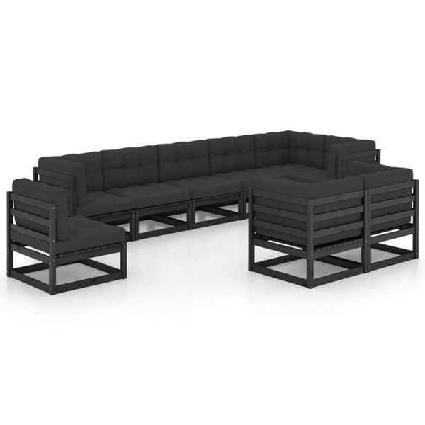 vidaXL Garden Lounge Set Black Solid pinewood Medium Modular