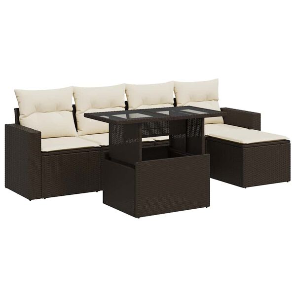 vidaXL Garden Sofa Set Brown PE rattan 6 Piece Set Adjustable Armrests