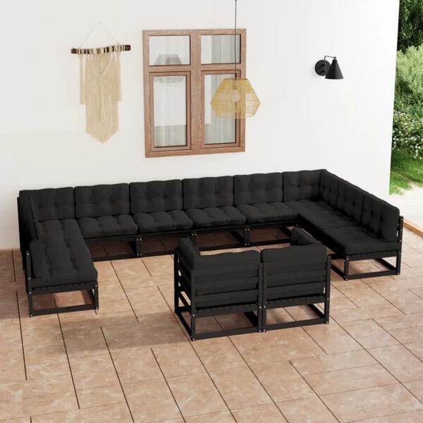 vidaXL Garden Lounge Set Black Solid Pine Wood, 100% Polyester Large