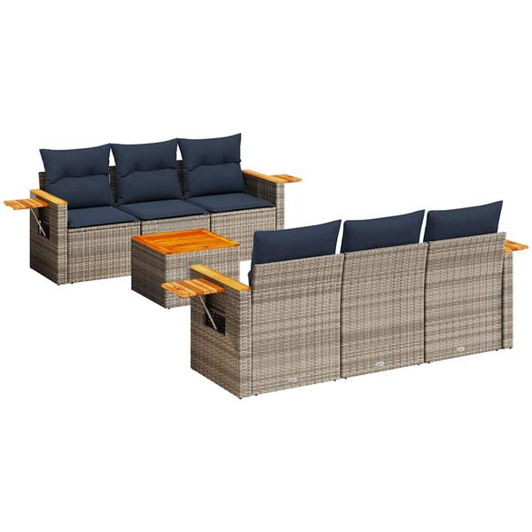 vidaXL 7 Piece Patio Sofa Set with Cushions Grey Poly Rattan (US only)