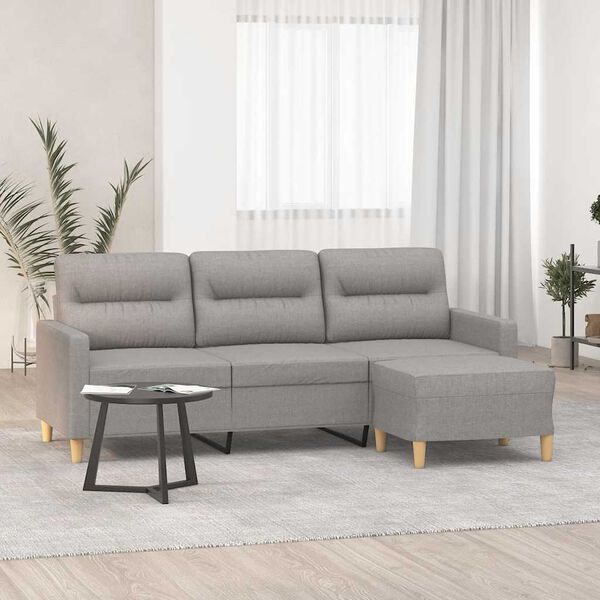 vidaXL 3-Seater Sofa with Footstool Light Gray 70.9" Fabric