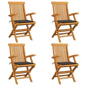 vidaXL Garden Chair Set of 4 Taupe Teak wood, 100% polyester cushions