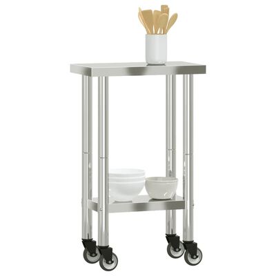 vidaXL Kitchen Work Table with Wheels 21.7"x11.8"x33.5" Stainless Steel