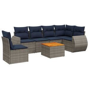 vidaXL 7 Piece Patio Sofa Set with Cushions Gray Poly Rattan