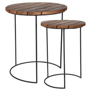 Hu&S Collection End Table Set of 2 Teak Brown Teak wood, Metal Small