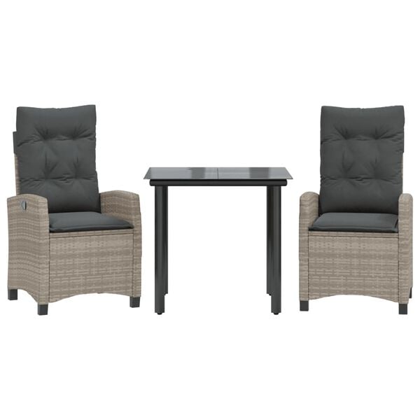 vidaXL 3 Piece Patio Dining Set with Cushions Light Grey Poly Rattan