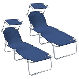 vidaXL Sun Lounger Blue Steel Standard Foldable Folding Sun Lounger