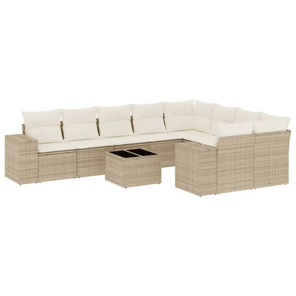 vidaXL Garden Sofa Set Beige PE Rattan, Powder-Coated Steel, Tempered Glass