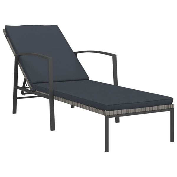vidaXL Sun Lounger Grey Poly rattan, powder-coated steel Large