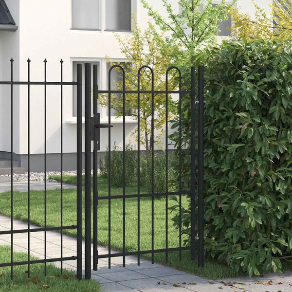 vidaXL Fence Gate Single Door with Arched Top Steel 39.4"x59.1" Black
