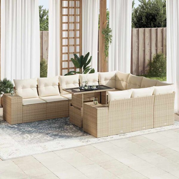 vidaXL Garden Sofa Set Beige PE Rattan Large Adjustable Feet