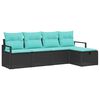 vidaXL Sofa Set with Cushion 5 pcs Black and Turquoise Poly Rattan