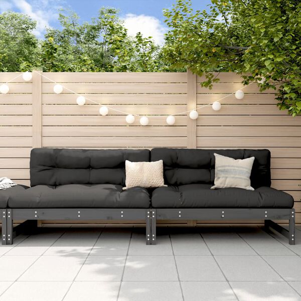 vidaXL Garden Middle Sofa Grey Solid Pine Wood Medium Modular