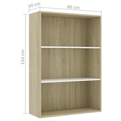 vidaXL 3-Tier Book Cabinet White and Sonoma Oak 31.5"x11.8"x44.9" Engineered Wood