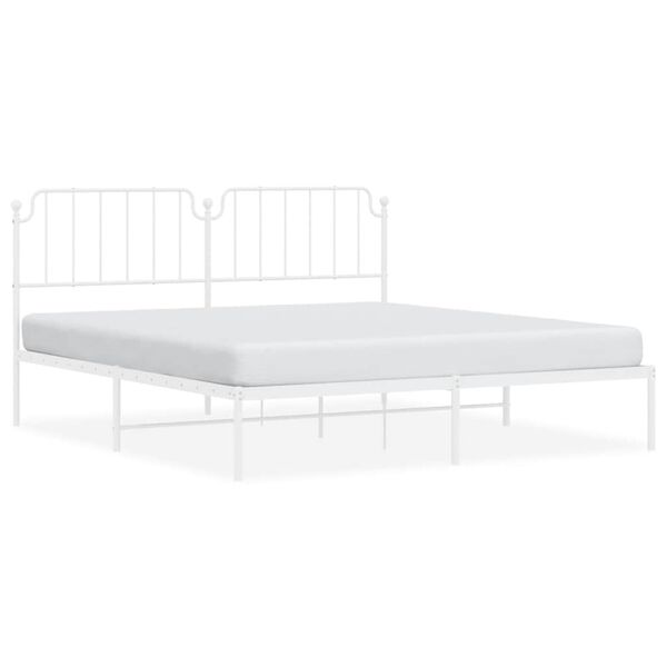 vidaXL Bed Frame White Steel Double Bed Frame Rectangular