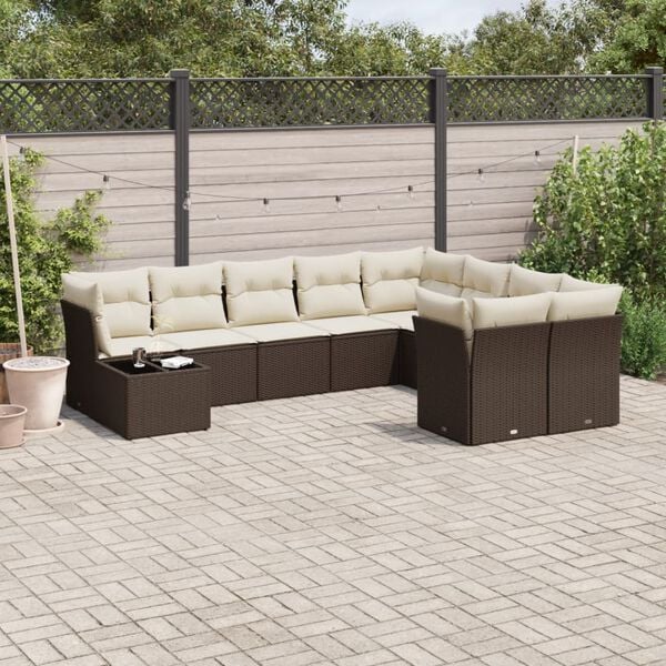 vidaXL Garden Sofa Set Brown PE rattan, powder-coated steel, tempered glass