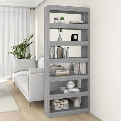 vidaXL Book Cabinet/Room Divider Gray Sonoma 31.5"x11.8"x78" Engineered Wood