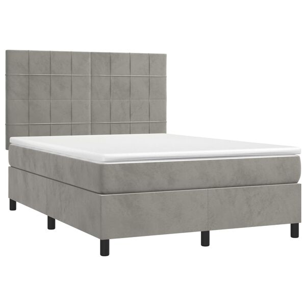 vidaXL Box Spring Bed with Mattress&LED Light Gray 53.9"x74.8" Full Velvet
